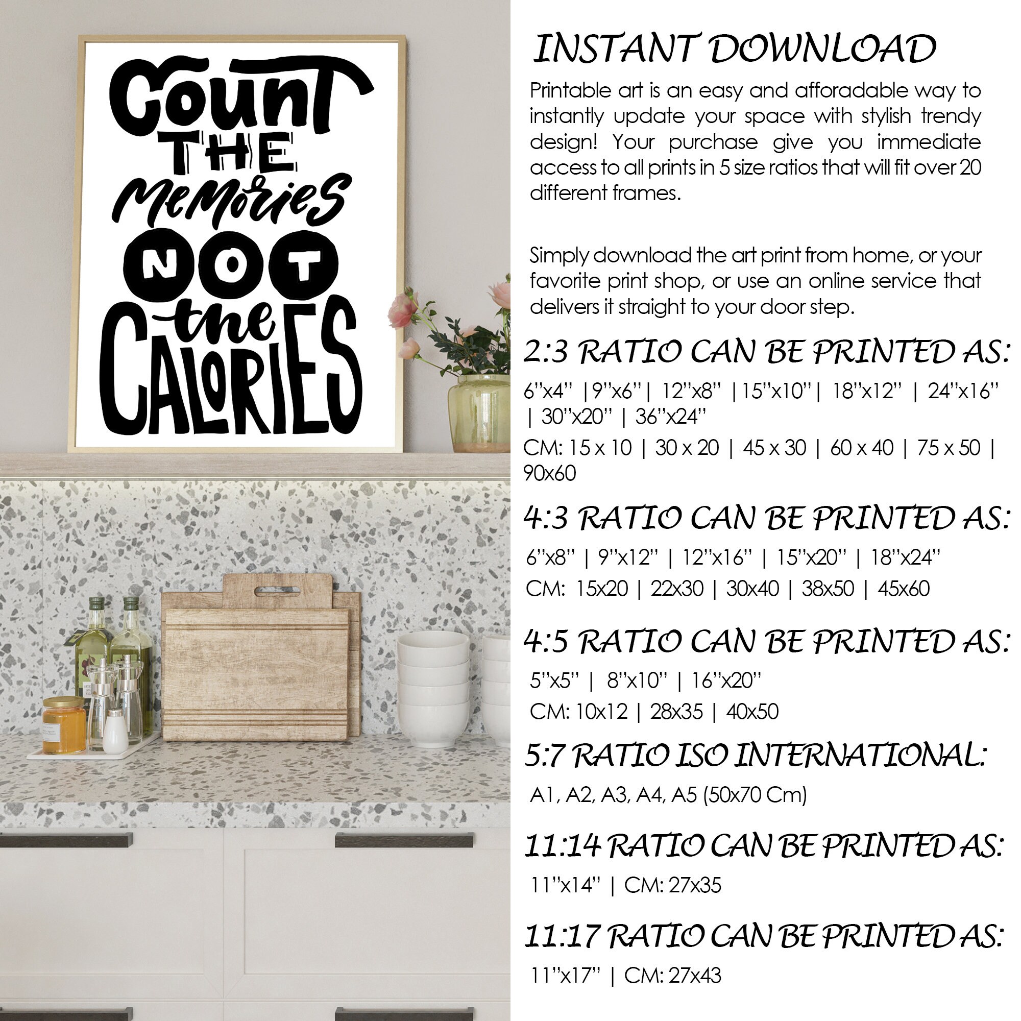 Count the Memories Not the Calories Quote Prints Quote Home Etsy