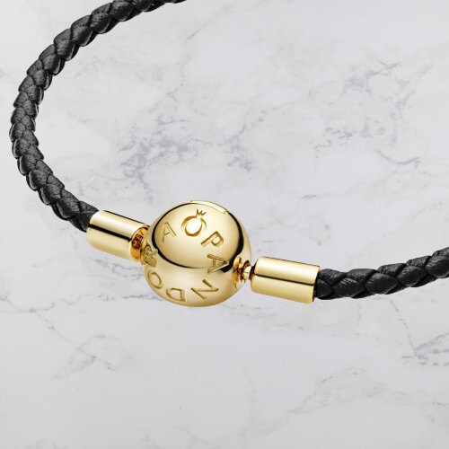 Pandora Moments Black Leather Braided 