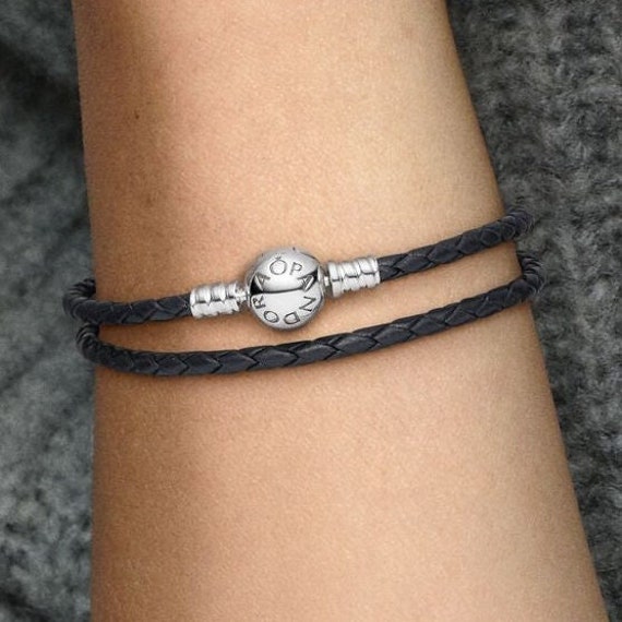 Pandora leather braided double bracelet w/charms!!