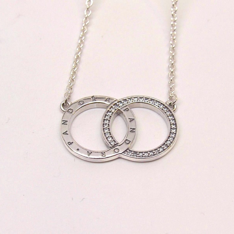 Pandora Silver Sterling Interlocking Double Circles Necklace Etsy