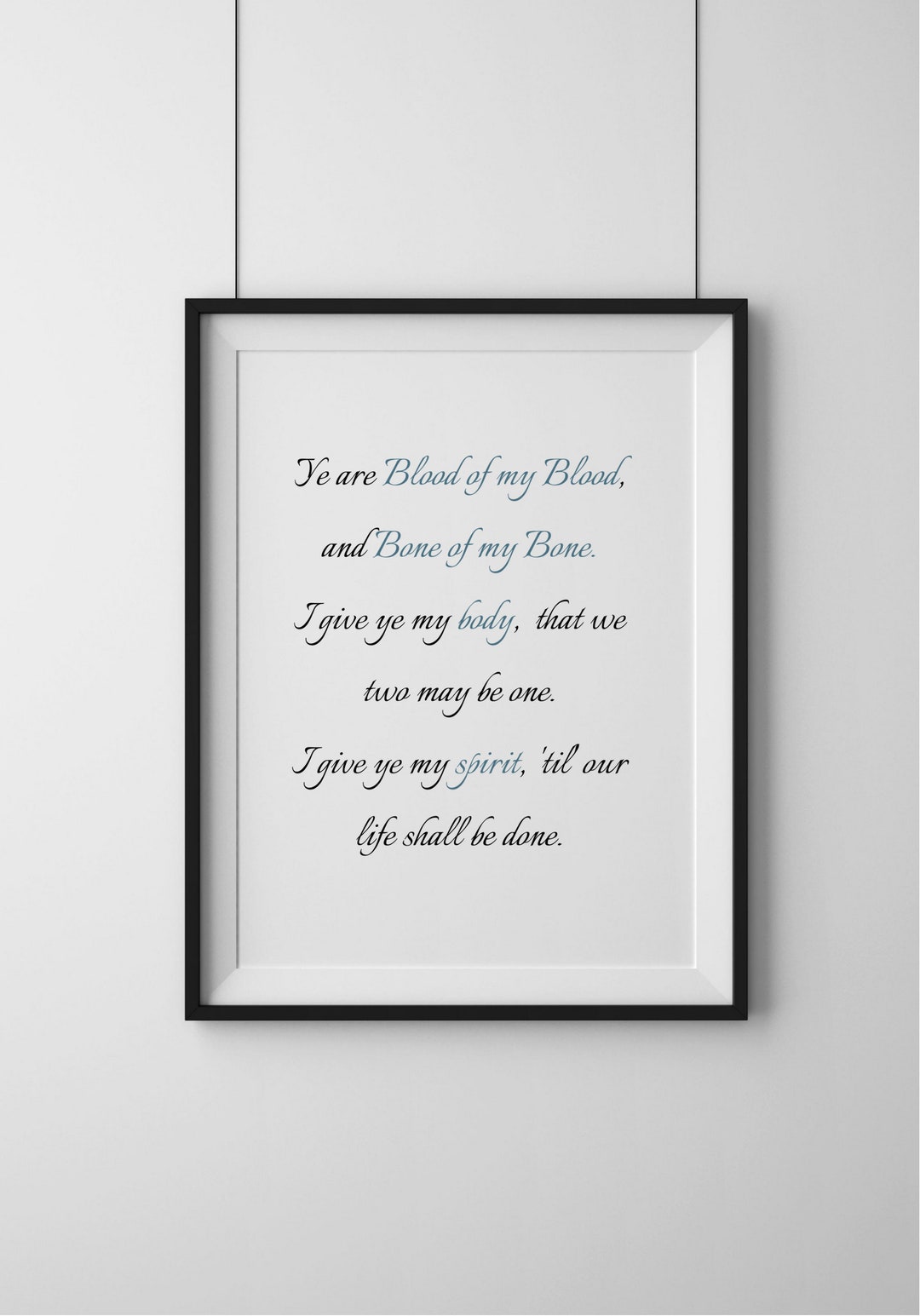 Outlander Jamie and Claire Wedding Vow Print Unframed Gaelic Wall Art