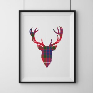 Clan tartan Scottish Highland stag print | Custom unframed wall art | Gift idea from Scotland