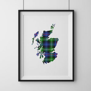 Clan tartan Scottish map print | Custom unframed wall art | Gift idea from Scotland