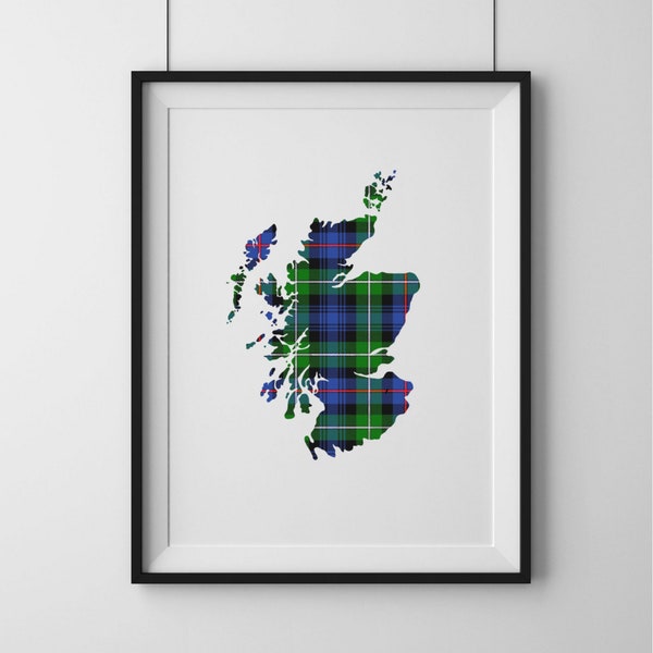 Impression de carte écossaise tartan du clan | Art mural non encadré personnalisé | Idée cadeau d'Ecosse