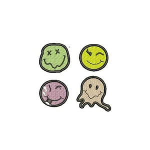 Smiley Face Pack Of 4 Separate Machine Embroidery Design / Instant Digital File download / Melting Smiley Face Machine Embroidery Design