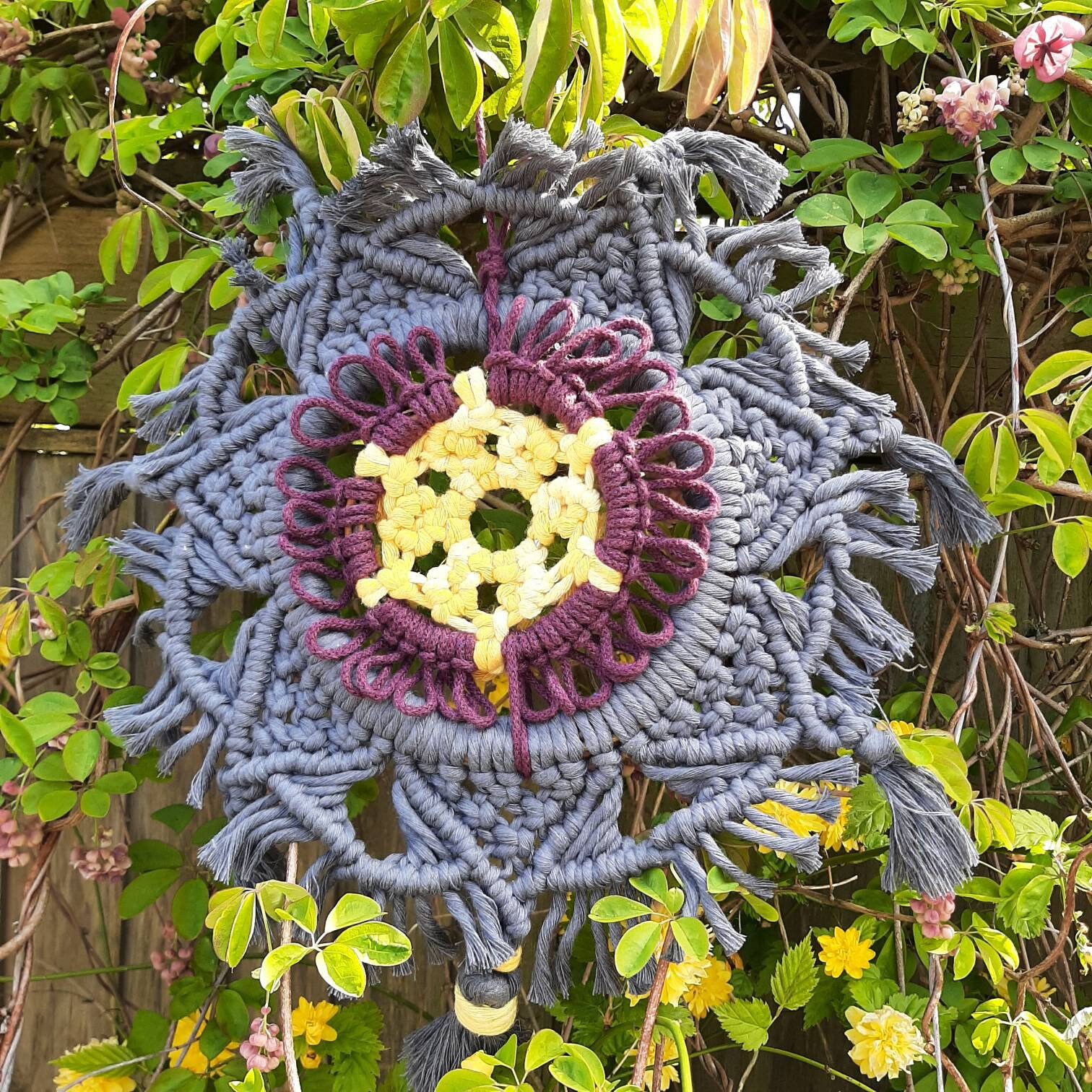 Mandala Végétal 70cm – Attrape-rêve En Dentelle Et Macramé – Déco Murale Bohème