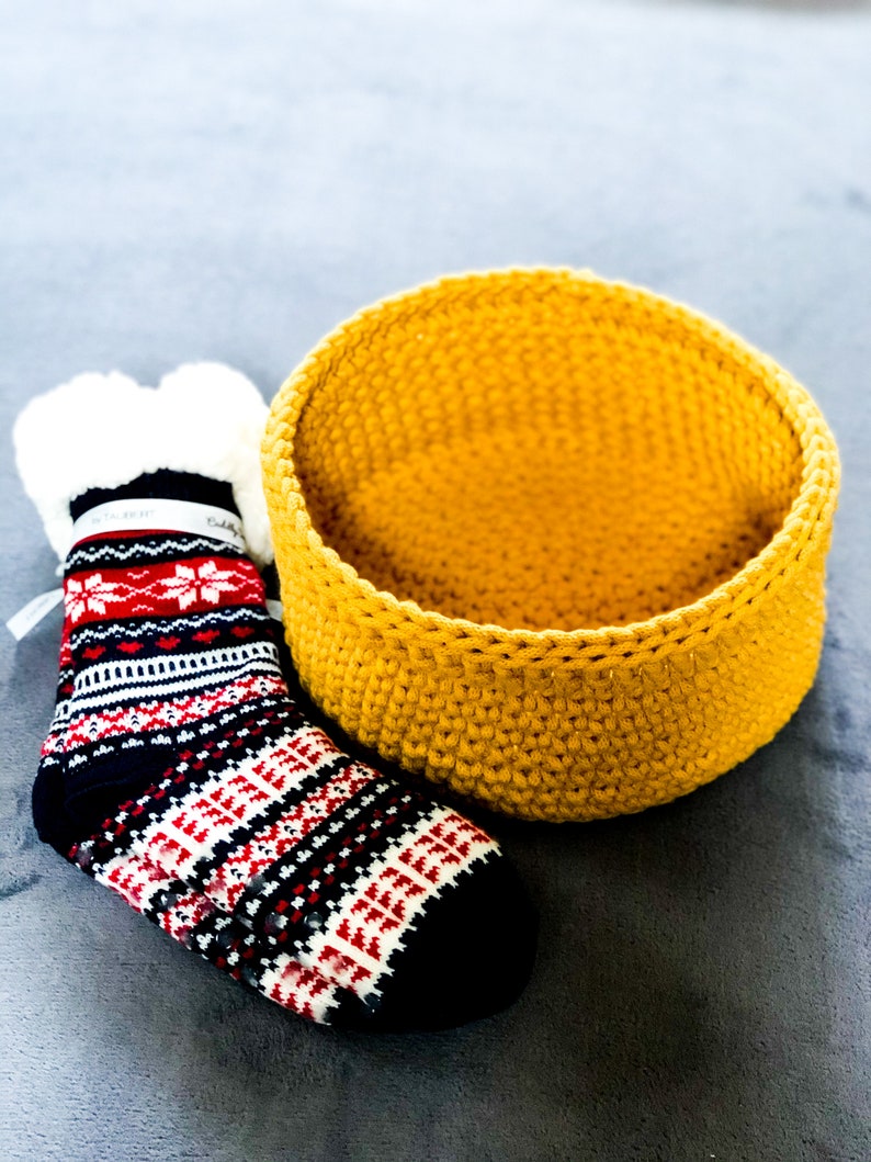 Mustard Crochet Basket With Macramé Leaf Handmade Storage Etsy