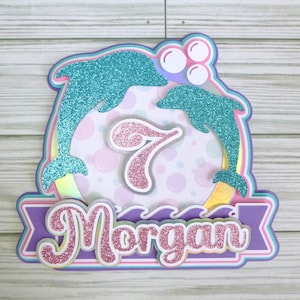 Dolphin Cake Topper, Personalized Birthday Cake Topper for Girls, Dolphin Theme Birthday Party, Under the Sea Cake Topper for Kids