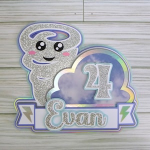 Tornado Cake Topper, Personalized Birthday Cake Topper for Kids, Cloud Cake Topper, Tornado Birthday Decorations for Boys, Twister Topper