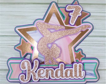 Adorno para tarta de gimnasia, adorno personalizado para tarta de cumpleaños de niñas, adorno deportivo para tarta, fiesta de cumpleaños de gimnasta para adolescentes, temática de gimnasia