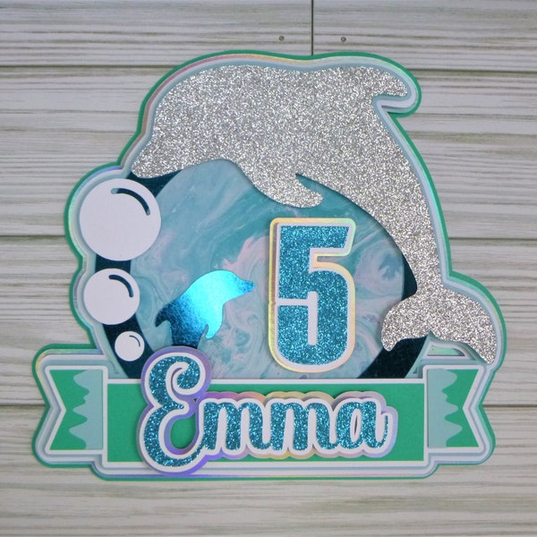 Dolphin Cake Topper, Personalized Birthday Cake Topper, Dolphin Birthday Cake Topper