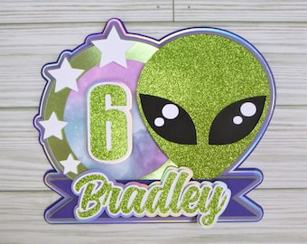 Alien Cake Topper, Personalized Birthday Cake Topper for Kids, Space Cake Topper, Space Alien Birthday Party for Boys, Alien Theme