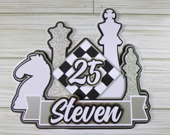 Chess Cake Topper, Personalized Birthday Topper for Men, Chess Theme Birthday for Him, Game Night Cake Topper, 50th Birthday Topper