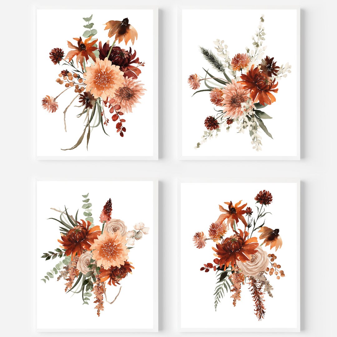Fall Prints Set of 4 Fall Printable Fall Flowers Printable - Etsy
