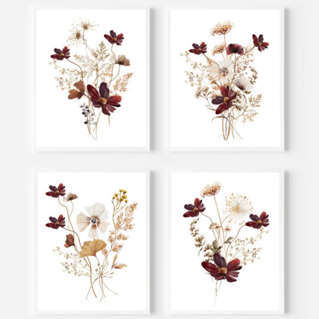 Watercolor Fall Wildflower Prints Set Fall Printable Wall Art Farmhouse ...