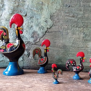 Portuguese rooster Galo Barcelos Portuguese good luck rooster Gift souvenir Portugal Vintage colorful ceramic rooster metal flok ethno