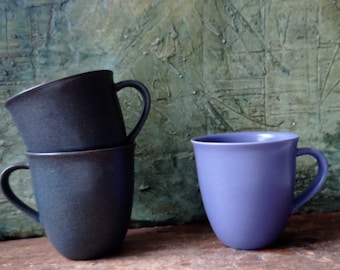 Hoganas Blue Mug Scandinavian Vintage Höganäs Keramik Stoneware Teacup Navy Cup by Stengods Sweden Scandinavian Marie Louise Hellgren Gray