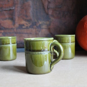 Höganäs Green Stoneware Espresso Cups 100 ml Scandinavian Design Swedish Mid Century Modern Mulled Wine Mugs 1970 Hoganas Sweden Moss green