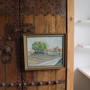 Country wall decor farmhouse painting antique landscape wall art cottage decor Swedish Scandianavian mid-century modern on canvas signed