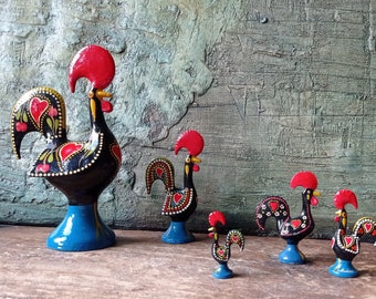 Portuguese rooster Galo Barcelos Portuguese good luck rooster Gift souvenir Portugal Vintage colorful ceramic rooster metal flok ethno