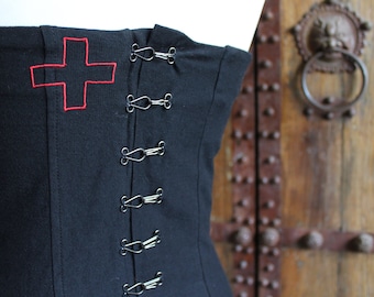 Wool Corsets vintage 90s  uldahl black red  size 38 Burlesque Costume Making corset with embroidery Made in Denmark