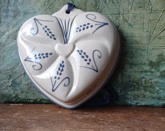 Gabriel heart mold pudding White Blue ceramics Baking Form Stoneware ceramic Christmas gift