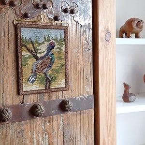 Wild Bird Tapestry Wol Wall Picture Fiber Art Wall Decor Natuur Borduurwerk Made In Noorwegen Retro muur opknoping retro Scandinavische volkskunst Blauw