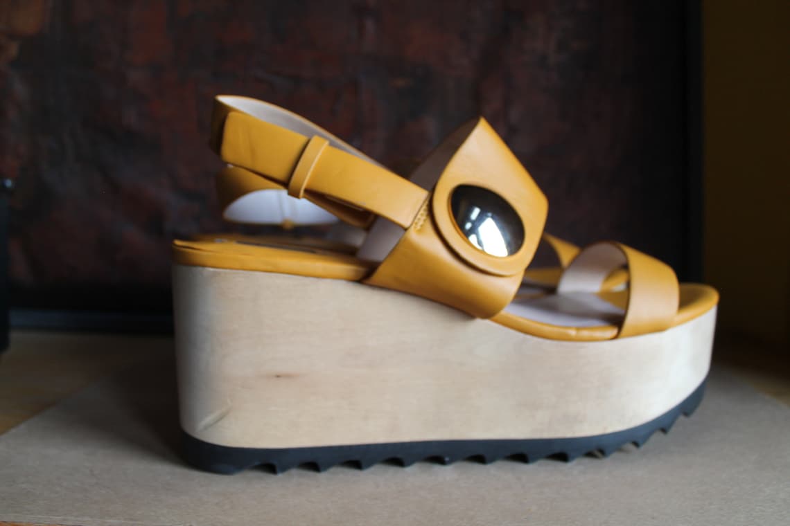 Yellow Wedge Sandals Platform Shoes Mango Wood Clogs Sandal Etsy