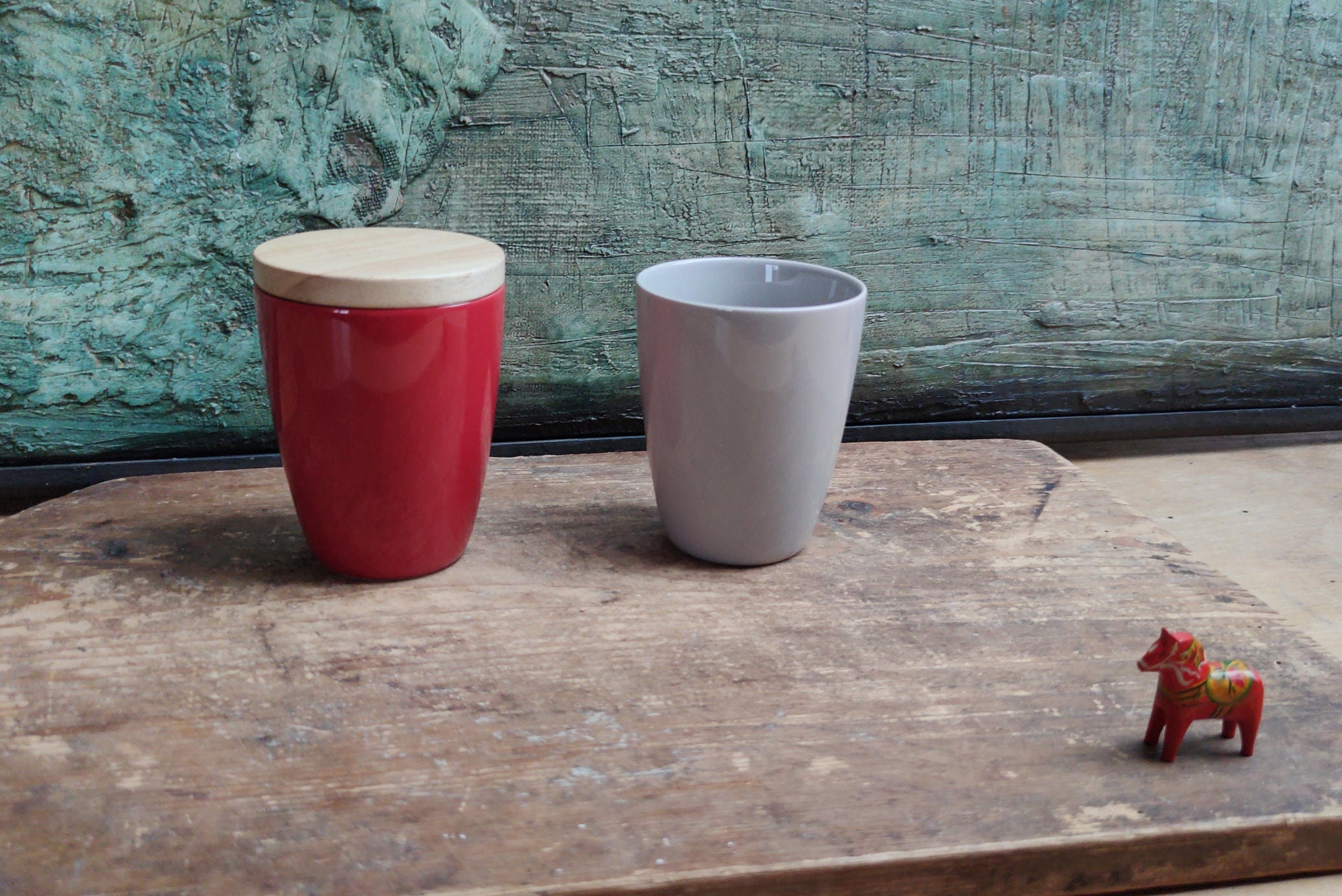 Hoganas Keramik Rörstrand Mug with wood lid Gary Scandinavian Emerald Höganas Stoneware Teacup Cup Stengods Sweden Scandinavian Nordic MCM