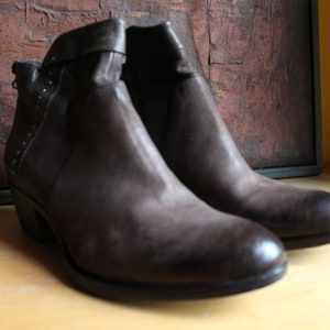 Mjus Brown Leather Boots Zipper Women&#39;s Ankle Boho Cowgirl Dancing Mexicana Mercedeh Star EUR 40 US 9 stud boots festival Made in Italy