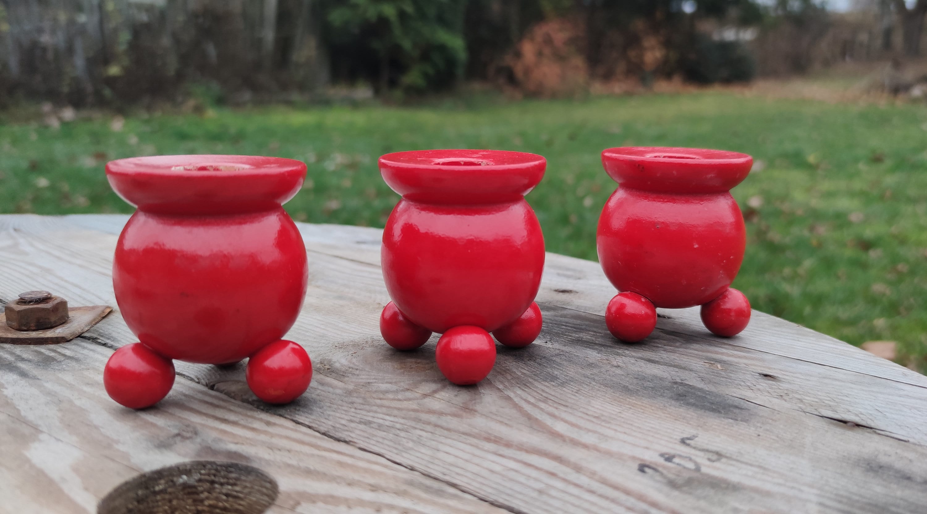Red Christmas Candleholders From Sweden Scandinavian Folk Art Set