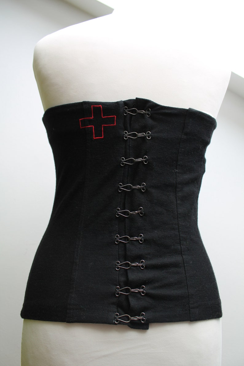 Wool Corsets vintage 90s uldahl black red size 38 Burlesque Costume Making corset with embroidery Made in Denmark image 5