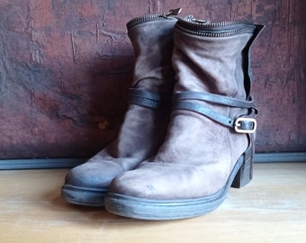 A.S.98 Airstep Boots Leather Heel Ankle EUR 37 US 6,5  UK 4,5  Bikers Made in Italy Leather Air Step High Heel Punk Gray Brown Black Zipper