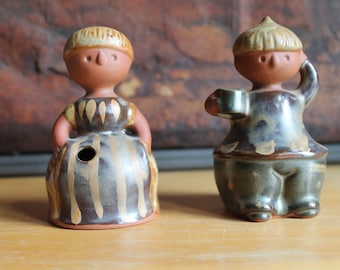 Girl and Boy Figurine Lisa Larson style Mid Century Swedish Pottery modern Sweden Ceramic blonde Swedish girl