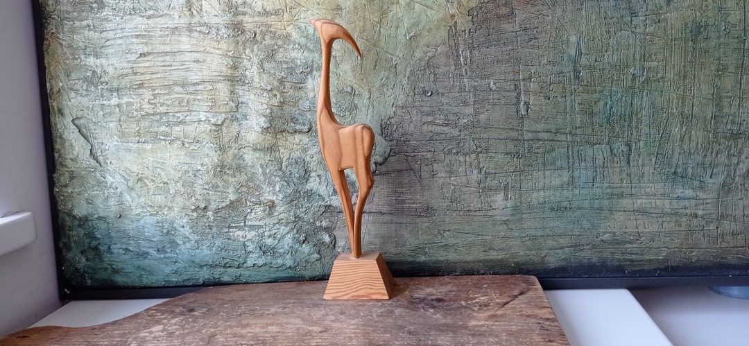 View of Scandinavian Wooden Goat Hand Carved Modernist Art Figurine Retro Decor ...