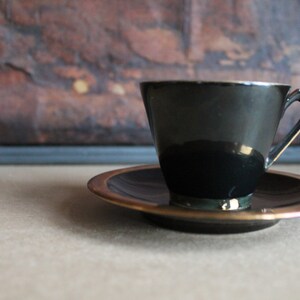 Espresso cup and saucer Black Gold Porcelain Fabriken Norden, Copenhagen. Coffee Cup with Saucer Mid Century Modern Scandinavian Hygge Rare