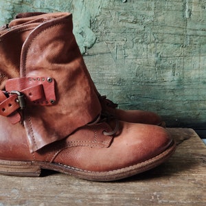Bruine enkellaarzen Airstep AS 98 Fabulous Boots EU 36 Made in Italy Rits Leren Biker Boot Gesp Air Step Booties Punk US 6 Tan Cowgirl