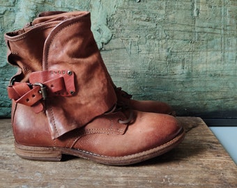 Brown Ankle Boots Airstep AS 98 Fabulous Boots EU 36 Made in Italy Zipper Leather  Biker Boot Buckle Air Step Booties Punk US 6 Tan Cowgirl