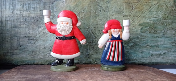 Lisa Larson für Goebel Kerzenständer in glasiertem Porzellan Santa Claus  Swedish Girl Germany 1987 Fröhlicher Kerzenständer Santa es Wife Christmas  - Etsy Österreich