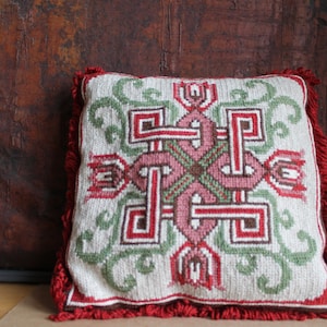 Needlepoint Petit Point Pillow Vintage Antiek Zweeds Geborduurde Kussens Zweedse Hand borduurwerk Wol Kruis gestikt kussen Nordic Art