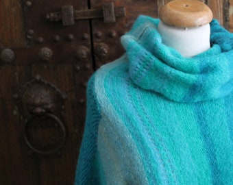 Oversize Sweater Free People , Blue Alpaca Wool Boho, Striped Pullover Sweater, Size XS