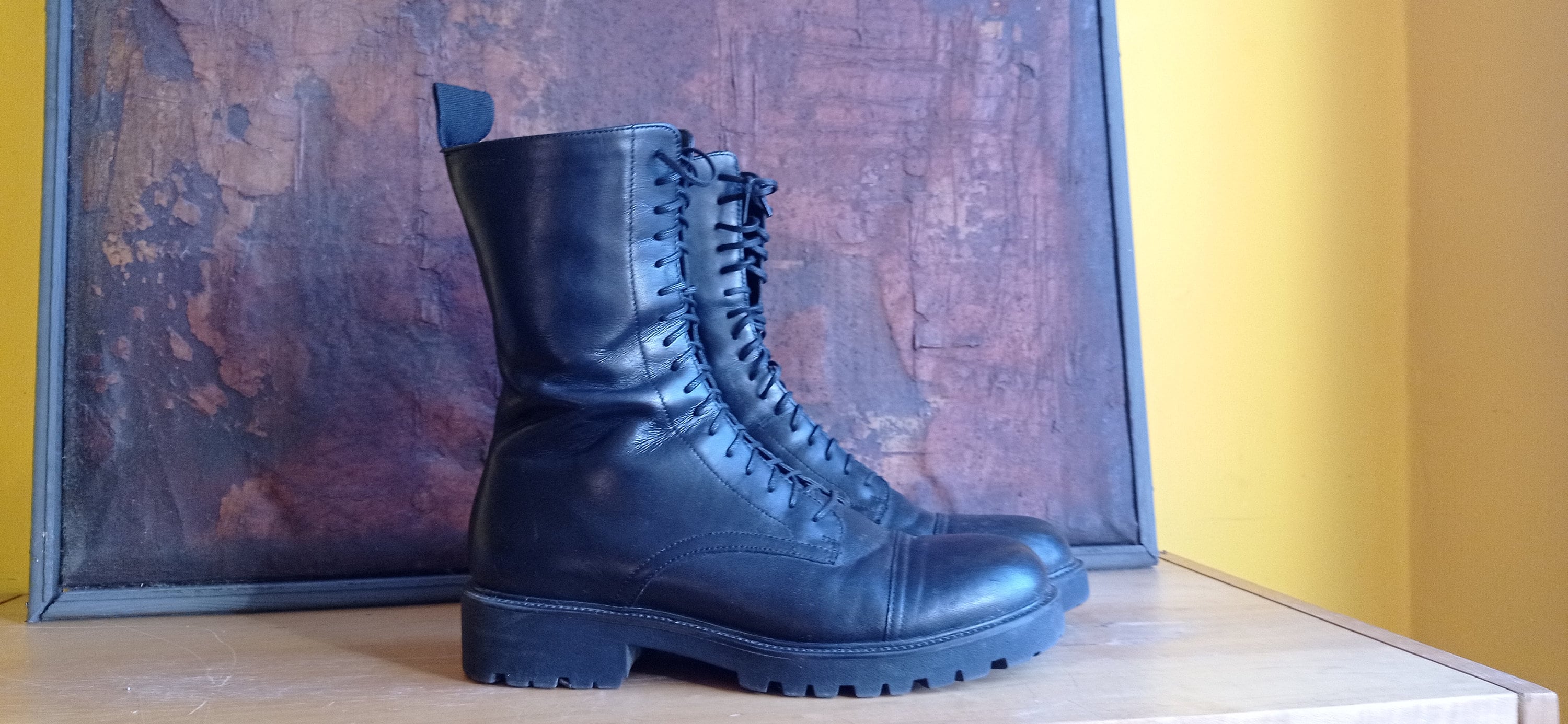 Vagabond black combat boots shoes fabulous real leather Boots  Made in Bikers ankle combat Punk Festival boots EU 41