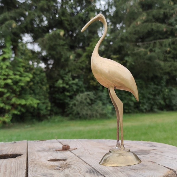 Brass Crane figurine statue sculpture heron ibis stork egret Minimalist Mid Century Modern Japan decor bird