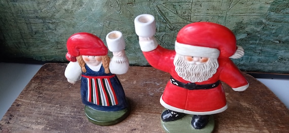 es Kerzenständer Santa Lisa Girl Santa Swedish Fröhlicher Christmas Wife für Goebel Germany Porzellan 1987 Larson Kerzenständer glasiertem Claus in