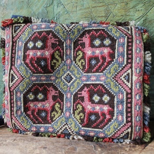 Needlepoint Petit Point Bag Vintage Antieke geborduurde herten bruin roze groene rechthoek Vorm Cross Body Bag Hobo Bag geweven handtas
