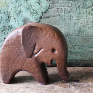 Stoneware Elephant Brown Ceramic Figurine Glazed  Good Luck Elephant Figurine Large Abstract Mid Century Modern Pottery Figurine MCM
