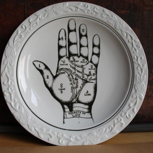 Palmistry Placa de cerámica de curio manual Lectura de la placa de pared a mano Mid Century Modern Scandinavian Retro Magic Fortune Telling Collectible Plate