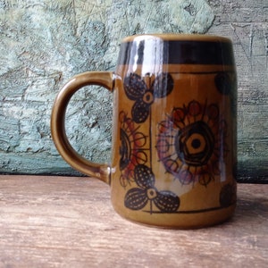 Stavangerflint Sera beer mug Design by Inger Waage Mid Century 1970s Scandinavian Stavanger Flint Norway Ceramic Hand Painted Orange Retro