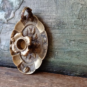 Brass Candle Holder Chamberstick Candlesticks Holder Chamber Stick Bedroom Light Mid Century Decor Housewarming Gift floral  ornate flower
