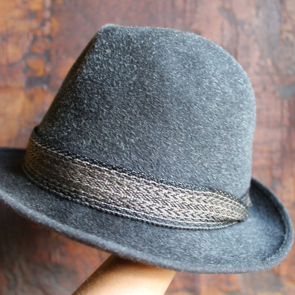 Royal Stetson Hat vintage Anthracite Gris Fourrure Feutre Fedora ca 1970s Unisexe homburg 60s chapeau minimaliste à bord étroit Laine feutrée pour hommes chic